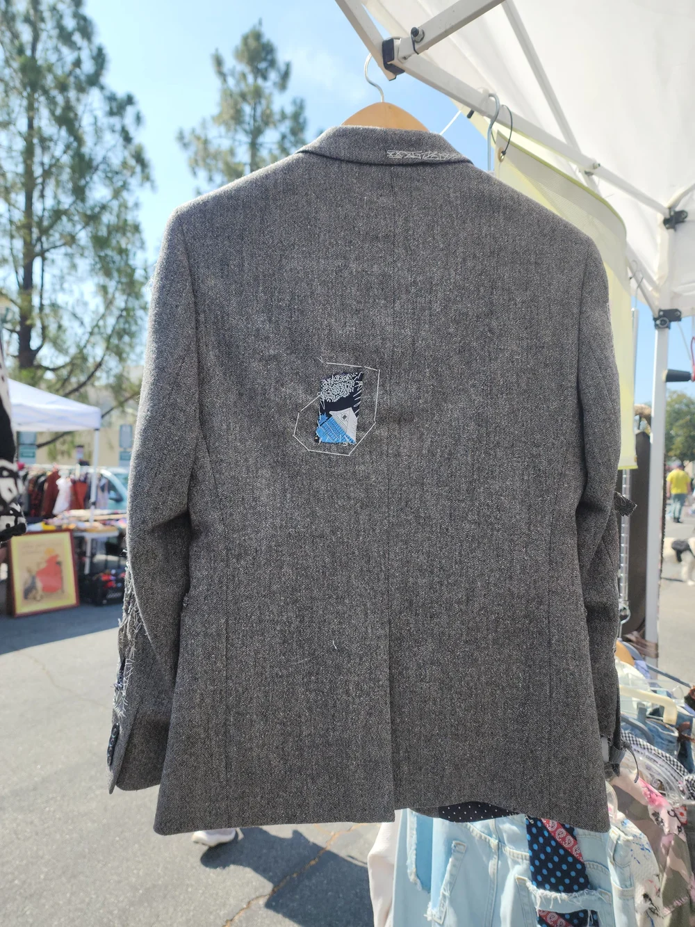 Gray Distressed Patchwork Men's Blazer